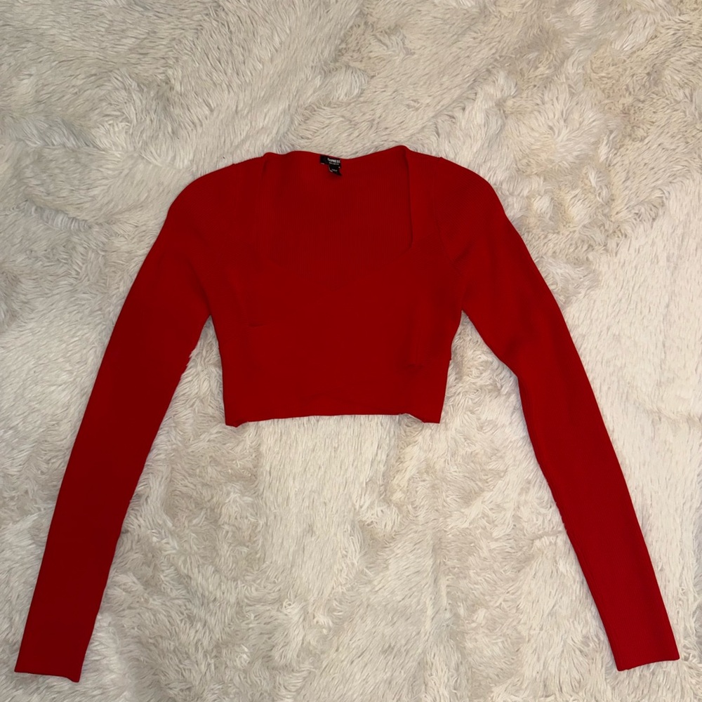 Express Red Fitted Long Sleeve Crop Top